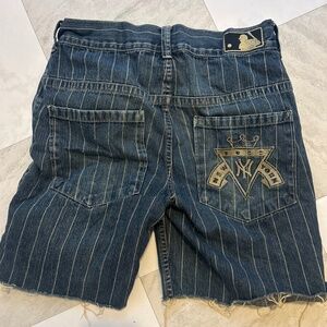 Vintage Y2K New York Yankees Pinstripe Denim Shorts Jorts S Majestic Cooperstown